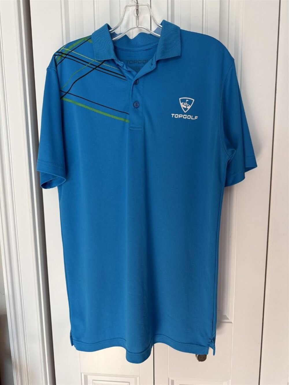 Topgolf Polo Shirt Mens Small Blue Short Sleeve Golf Graphic Print Jersey